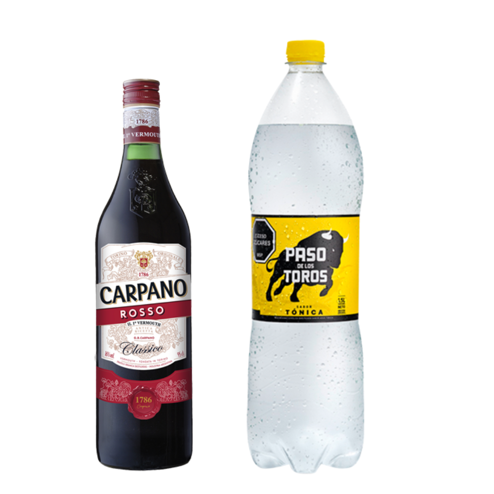 Vermouth Carpano Rosso 950ml + PDT Tónica 1.5L Regular o Sin Azúcar