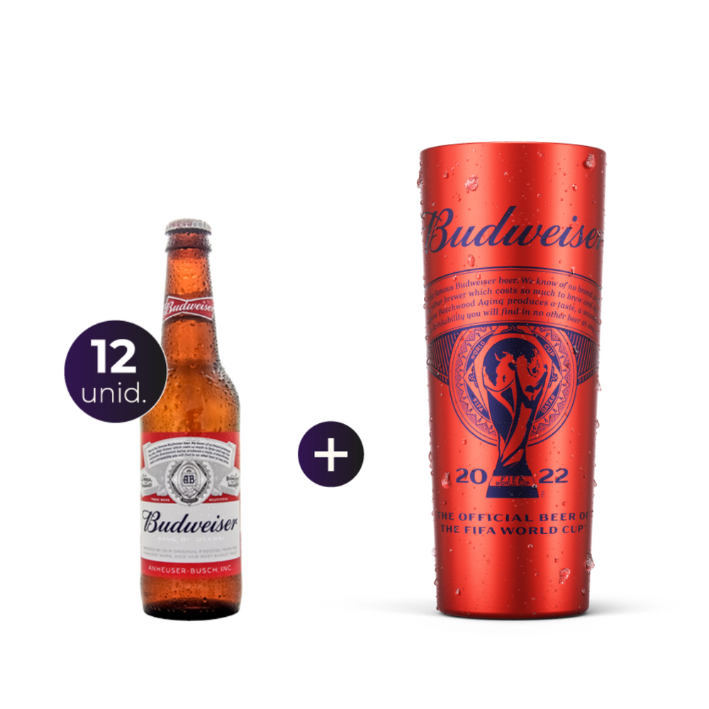 12 Budweiser 355ml + Vaso Budweiser Qatar