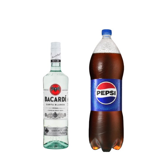 Bacardí Carta Blanca 750ml + Pepsi común o Black 2lt