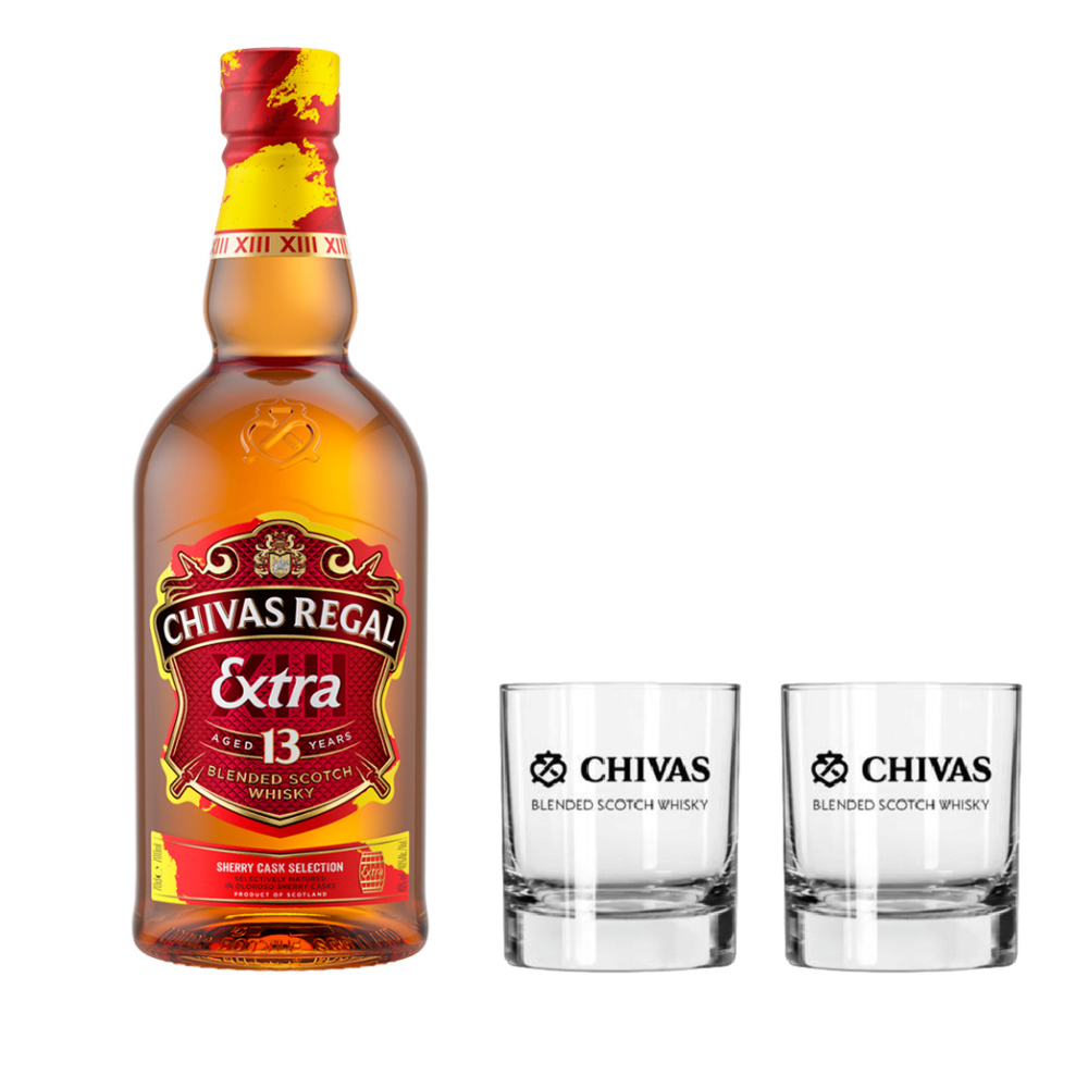 Chivas extra 13 años 1lt + 2 vaso Chivas