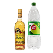 Tequila El Charro Gold 750ml + 7up 1.5LT Sin Azucar