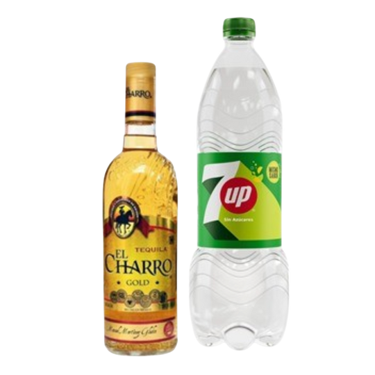 Tequila El Charro Gold 750ml + 7up 1.5LT Sin Azucar