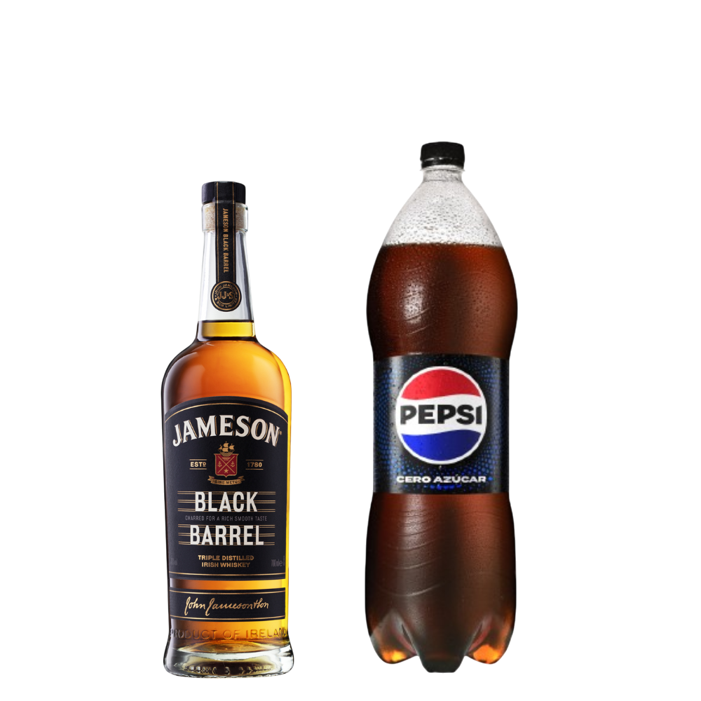 Jameson Black Barrel 750ml + Pepsi 2lt Regular o Black