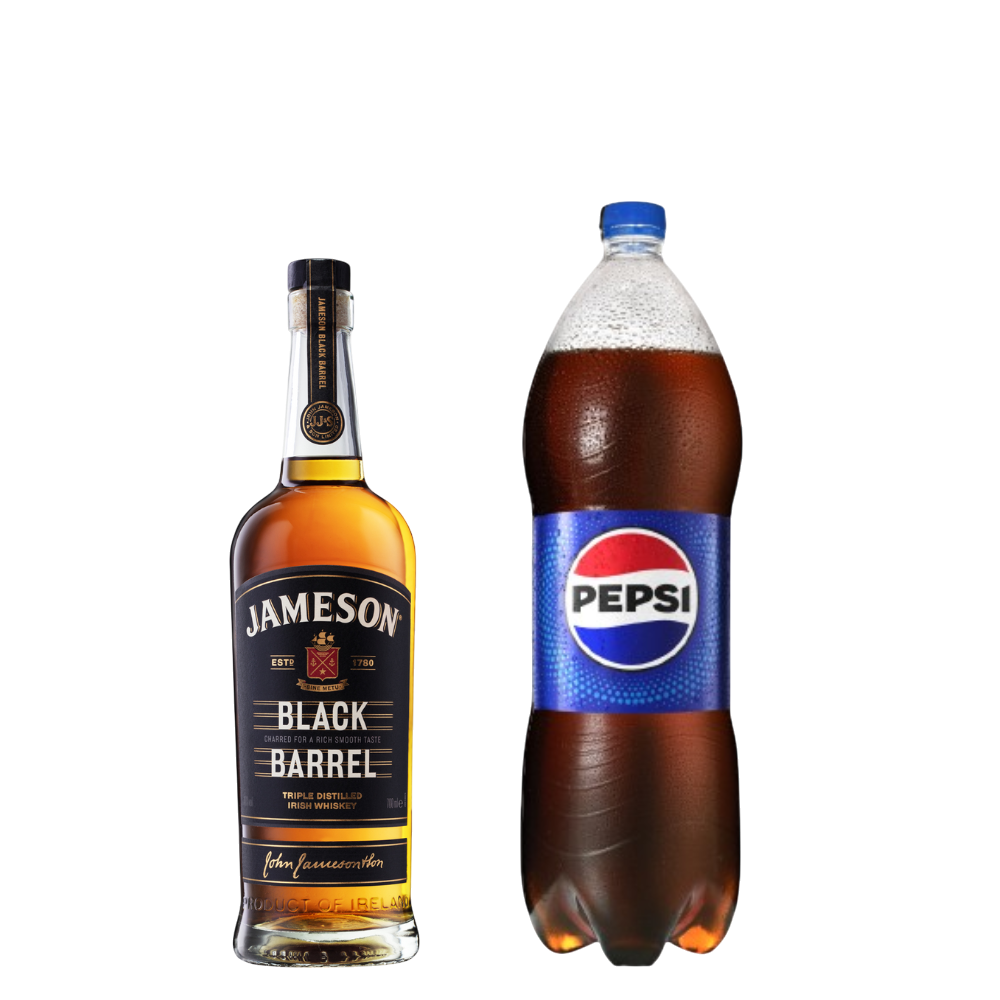 Jameson Black Barrel 750ml + Pepsi 2lt Regular o Black