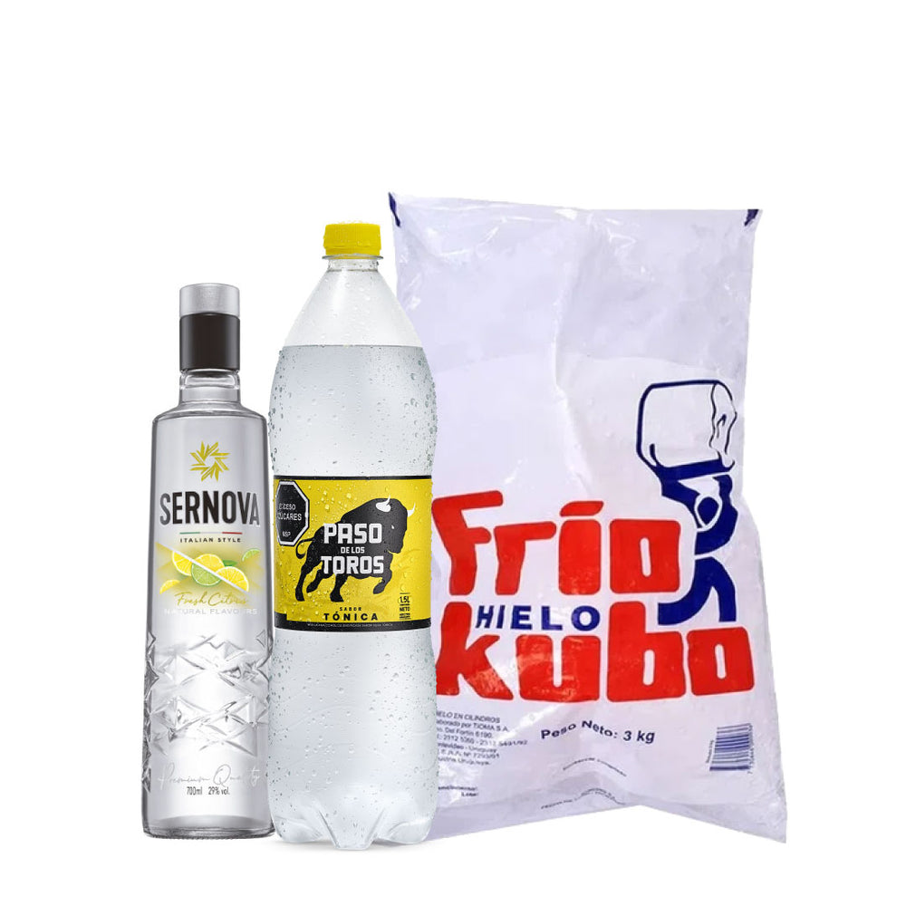 Vodka Sernova Citrus 700ml + bolsa de hielo 3kg+  Tonica Regular o Sin Azucar PDT 1.5LT de regalo